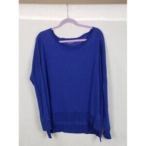 Eileen Fisher Knit Top Large Pullover Royal Blue 100% Linen Casual Hi Lo Coastal